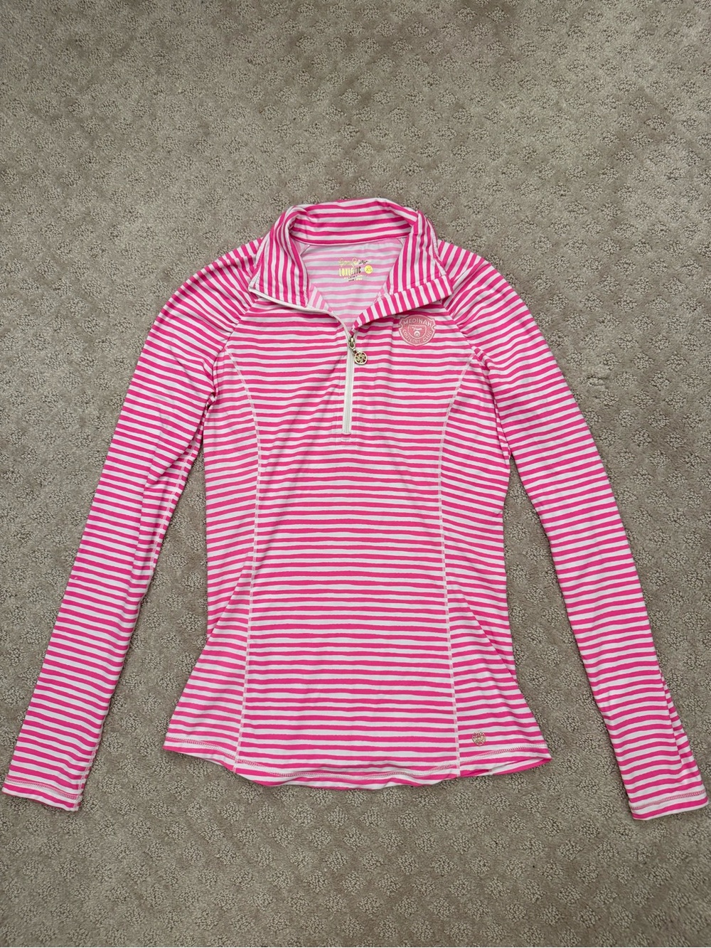 Lily Pulitzer Luxletic Pink Striped Quarter Zip Long Sleeve Top Athleisure